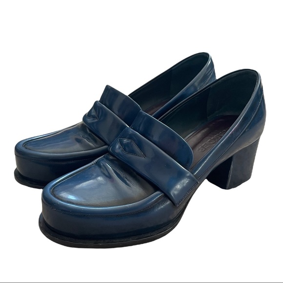 Jil Sander Blue Leather Block Heeled Loafers - Picture 4 of 14